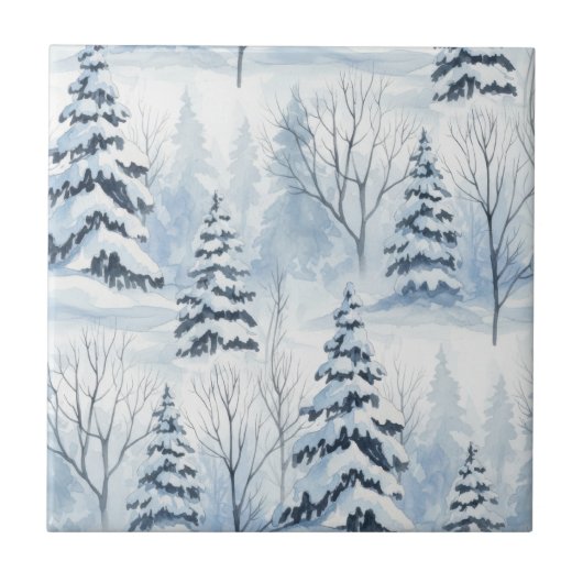 冬の森の静けさ – 雪に覆われた林 タイル (正面)