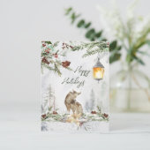 冬の森の風景、オオカミのクリスマスポストカード ポストカード (スタンド正面)