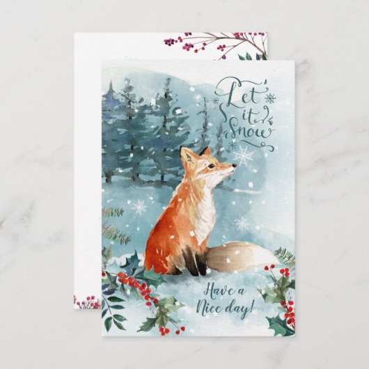 冬の森の風景、フォックスクリスマス エンクロージャーカード (正面/裏面)