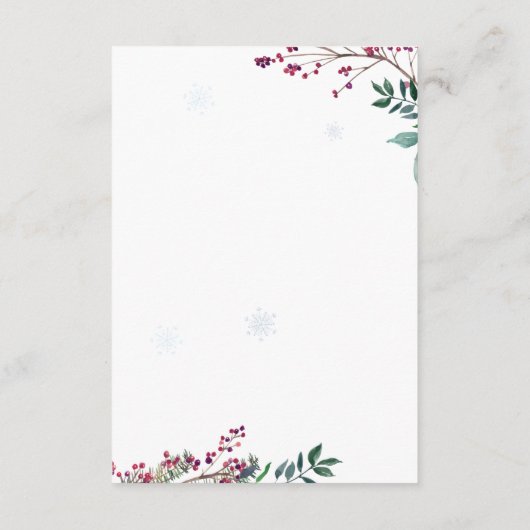 冬の森の風景、フォックスクリスマス エンクロージャーカード (裏面)