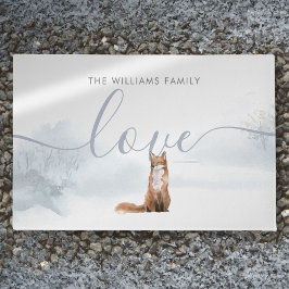 冬の森の風景 狐 ドアマット