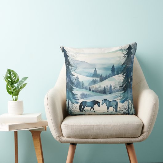 冬の森の馬の馬モノグラム クッション (椅子)