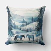 冬の森の馬の馬モノグラム クッション (正面)