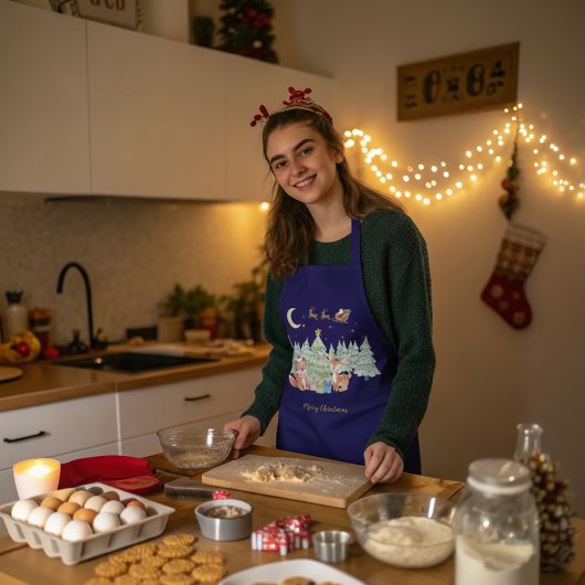 冬の森の魔法のクリスマスの夜 エプロン