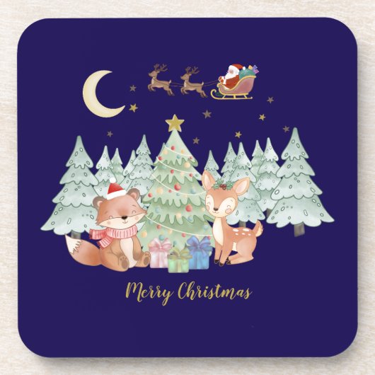 冬の森の魔法のクリスマスの夜 コースター (正面)
