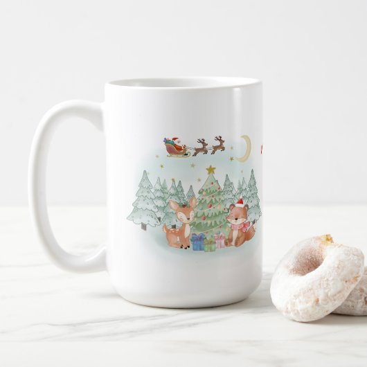 冬の森の魔法のクリスマスの夜 コーヒーマグカップ (ドーナツ)