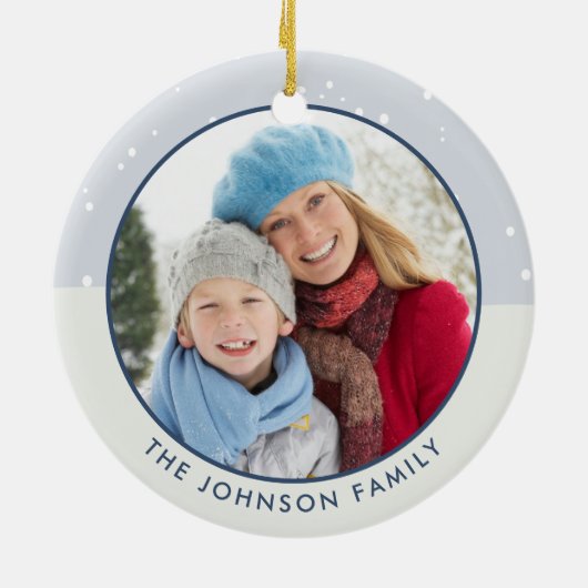 冬の森の鳥の家族の写真 セラミックオーナメント (裏面)