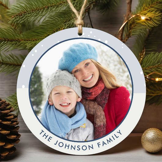 冬の森の鳥の家族の写真 セラミックオーナメント