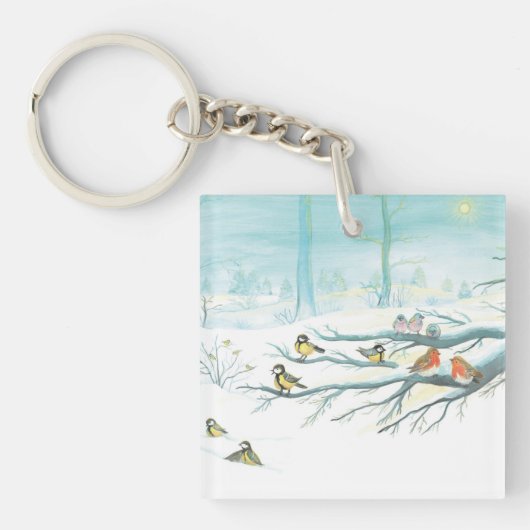 冬の森の鳥 キーホルダー (正面)