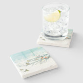 冬の森の鳥 ストーンコースター (横)