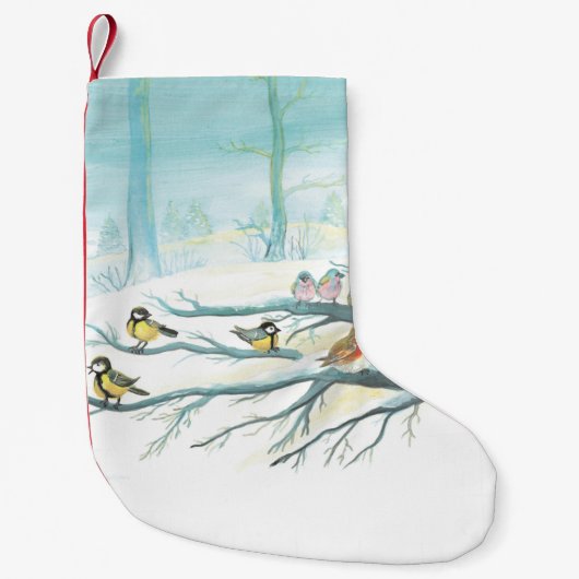 冬の森の鳥 スモールクリスマスストッキング (正面)