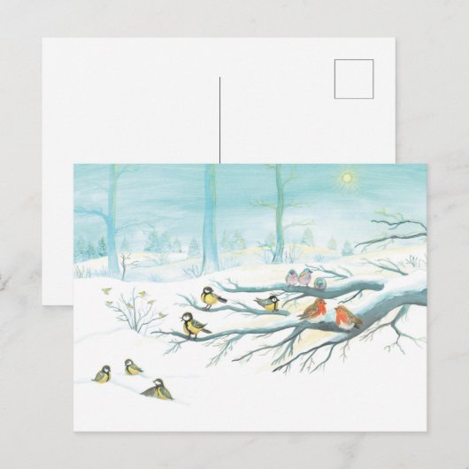 冬の森の鳥 ポストカード (正面/裏面)