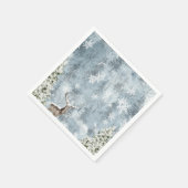 冬の森の鹿と雪 スタンダードカクテルナプキン (角)