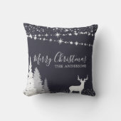 冬の森の鹿のクリパーソナライズされたスマス クッション (正面)