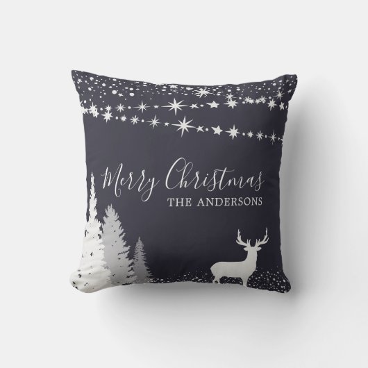 冬の森の鹿のクリパーソナライズされたスマス クッション (正面)