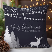 冬の森の鹿のクリパーソナライズされたスマス クッション