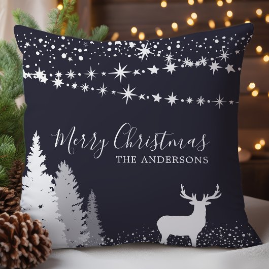 冬の森の鹿のクリパーソナライズされたスマス クッション