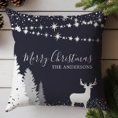 冬の森の鹿のクリパーソナライズされたスマス クッション