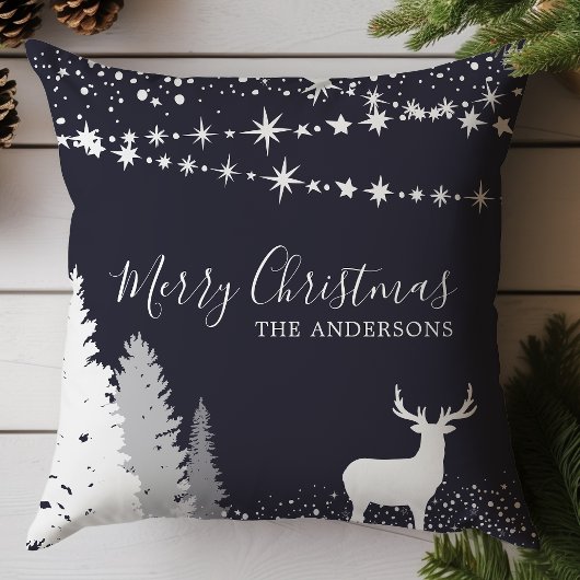 冬の森の鹿のクリパーソナライズされたスマス クッション