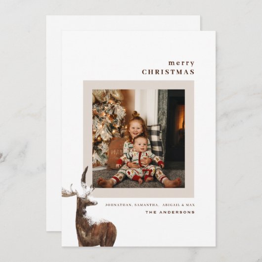 冬の森の鹿の写真クリスマスカード (正面/裏面)