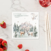 冬の森の鹿の冬の赤ちゃんシャワーナプキン スタンダードカクテルナプキン (インサイチュ)