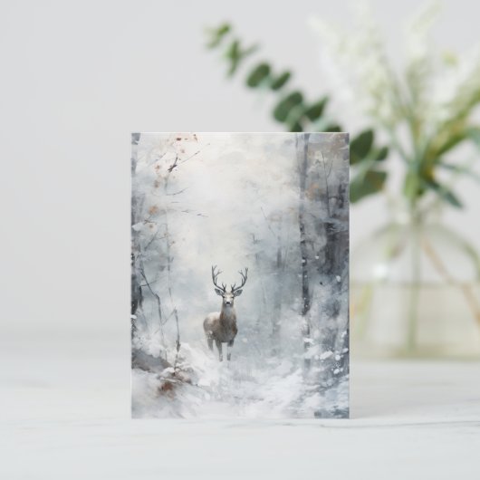 冬の森の鹿はがき ポストカード (スタンド正面)