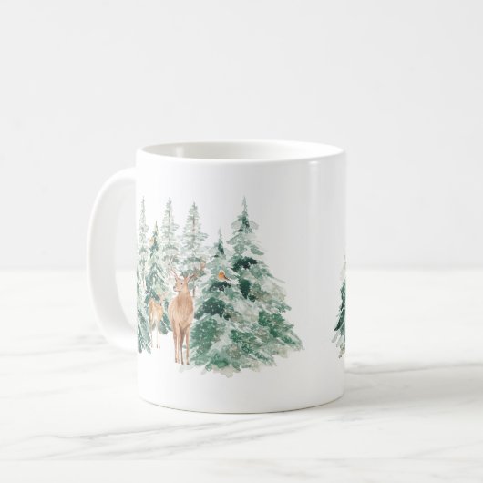 冬の森の鹿クリスマス コーヒーマグカップ (正面左)