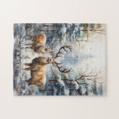 冬の森の鹿ファミリー ジグソーパズル (横)