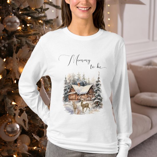 冬の森の鹿 ママになる Tシャツ