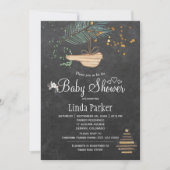 冬の森の黒板の水の色の赤ちゃんシャワー 招待状 (正面)