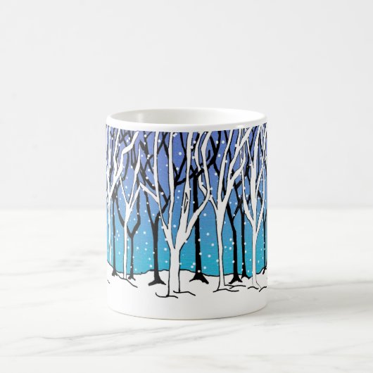 冬の森アールヌーボーの木々が青く包まれる コーヒーマグカップ (中央)