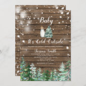 冬の森ウッドベビーシャワー外は寒い 招待状 (正面/裏面)
