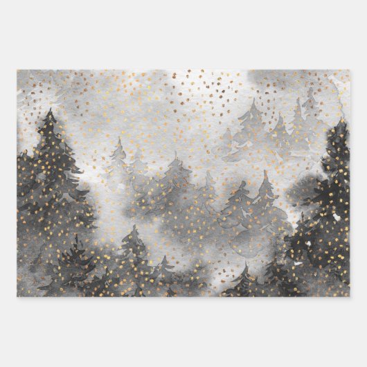 冬の森ウッドランドIIゴールデンスノーウォーターの色 ラッピングペーパーシート (正面3)