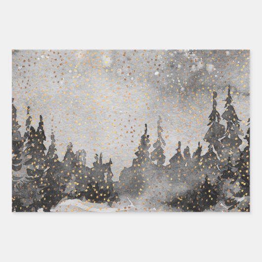 冬の森ウッドランドIIゴールデンスノーウォーターの色 ラッピングペーパーシート (正面2)