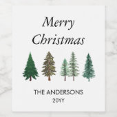 冬の森エレガント松クリスマス ワインラベル (シングルラベル)