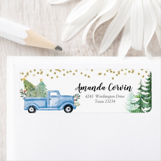 冬の森クリスマスブルートラック ラベル (インサイチュ)