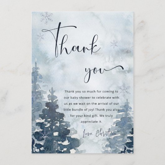 冬の森サンキューカード外は寒い エンクロージャーカード (正面)