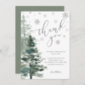 冬の森シルバーフラット外は寒い サンキューカード (正面/裏面)