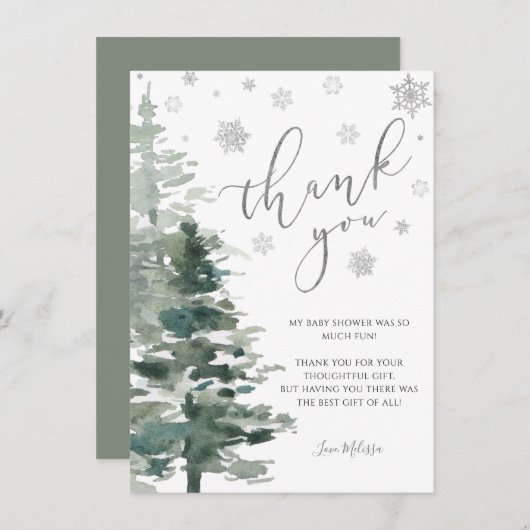 冬の森シルバーフラット外は寒い サンキューカード (正面/裏面)