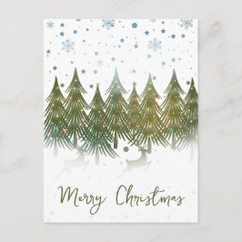 冬の森トナカイの休日クリスマスポストカード シーズンポストカード