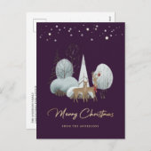 冬の森トナカイ紫メリークリスマス シーズンポストカード (正面/裏面)