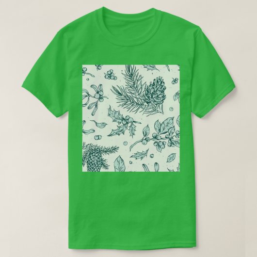 冬の森ピネコーンホリーベリーパターン Tシャツ (デザイン正面)