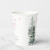 冬の森ピンク赤ちゃんシャワー外は寒い 紙コップ (左)