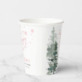 冬の森ピンク赤ちゃんシャワー外は寒い 紙コップ (右)