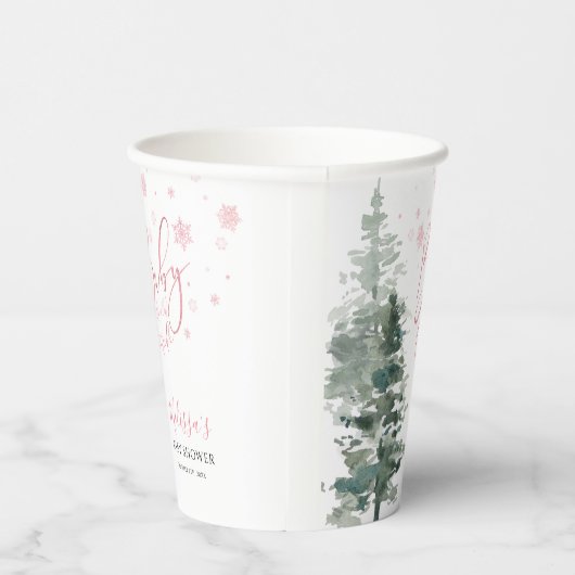 冬の森ピンク赤ちゃんシャワー外は寒い 紙コップ (右)