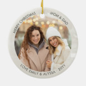 冬の森フクロウの水彩写真パーソナライズされた セラミックオーナメント (裏面)