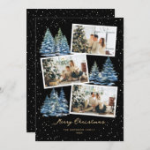 冬の森ブラックフォトメリークリスマスカード シーズンカード (正面/裏面)