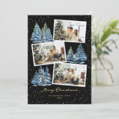 冬の森ブラックフォトメリークリスマスカード シーズンカード (スタンド正面)
