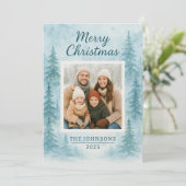 冬の森ブルーワンフォトクリスマスカード シーズンカード (スタンド正面)