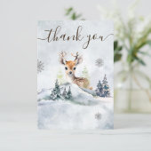 冬の森ベビー鹿の動物のベビースシャワー サンキューカード (スタンド正面)